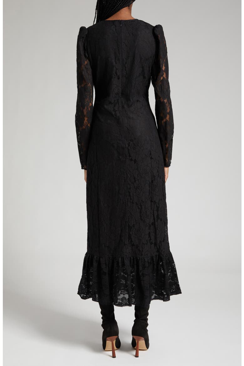 Long Sleeve Cotton Blend Lace Dress, Alternate, color, BLACK