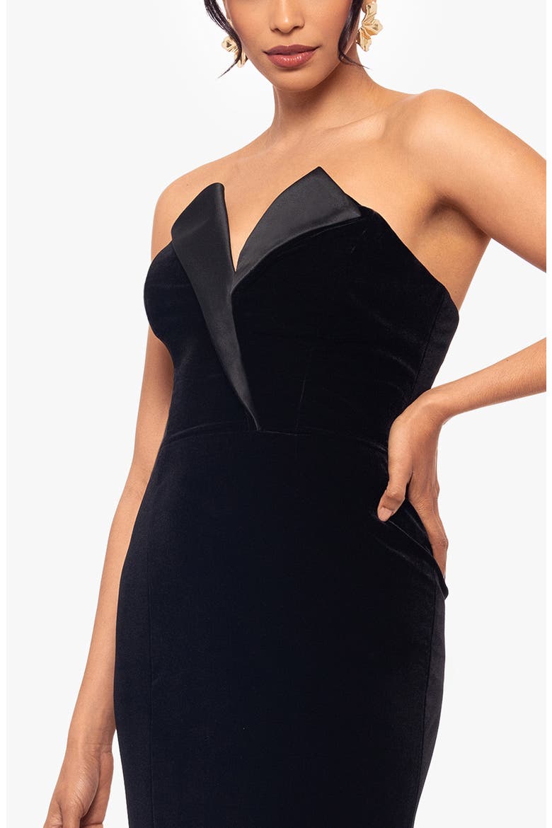 Velvet Strapless Tuxedo Gown, Alternate, color, BLACK