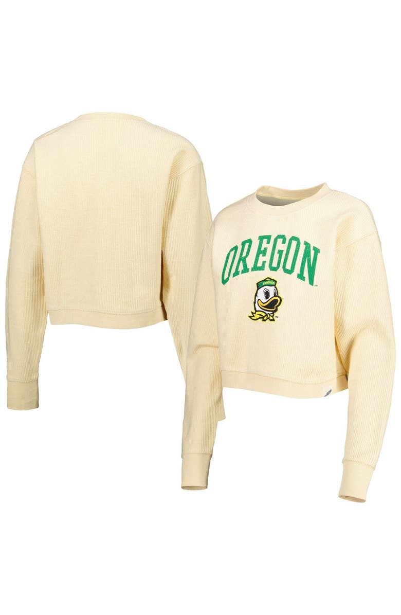 LEAGUE COLLEGIATE WEAR Women's League Collegiate Wear Cream Oregon Ducks Classic Campus Corded Timber Sweatshirt, Main, color,