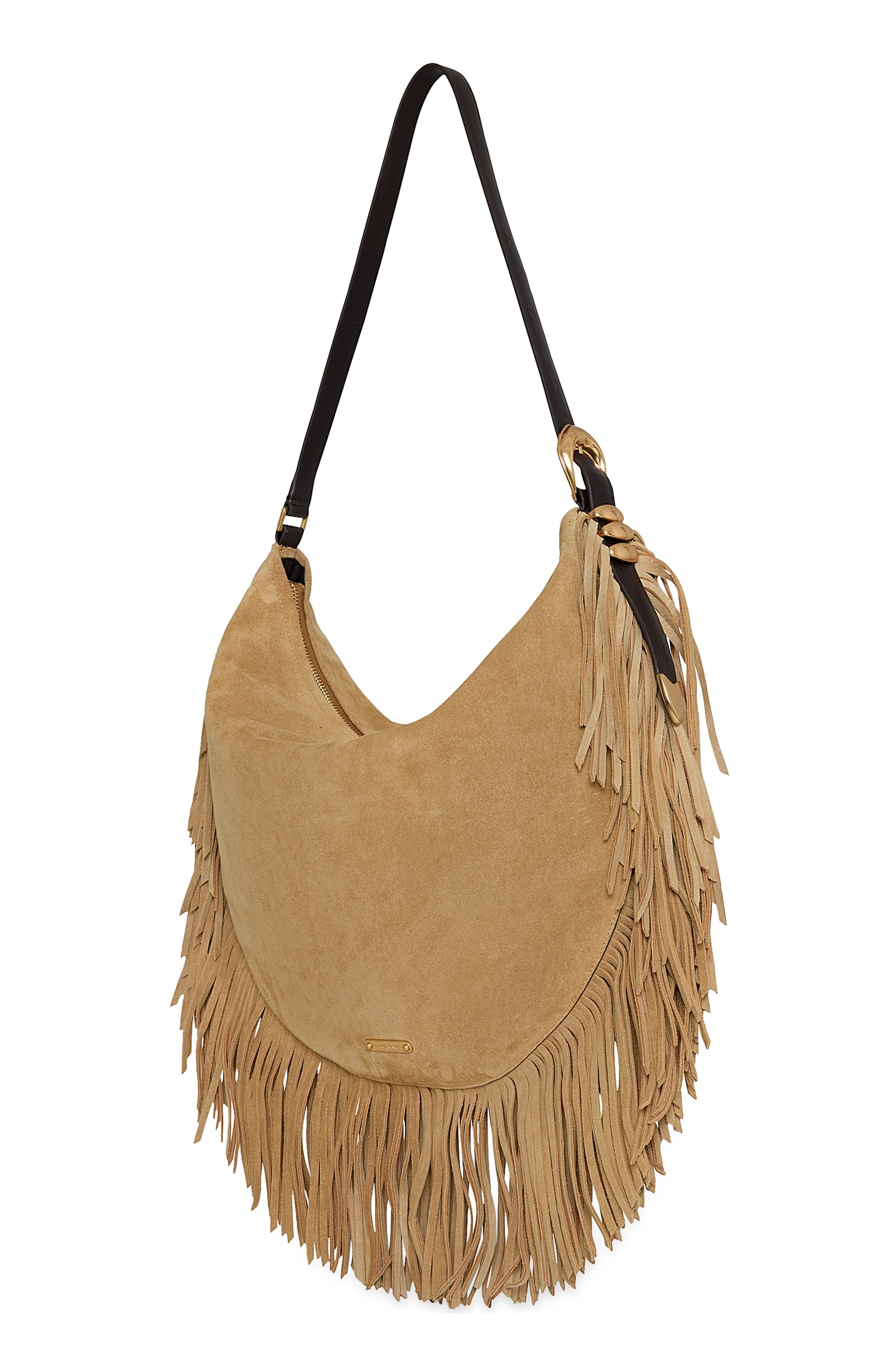 Billie Fringe Leather Hobo Bag, Alternate, color, CHESTNUT/ FONDANT