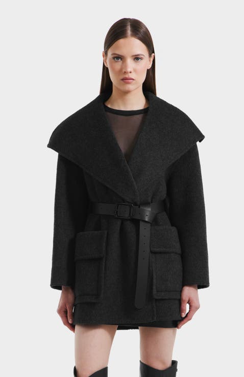 Lucia Textured Wool Wrap Mid-length Coat