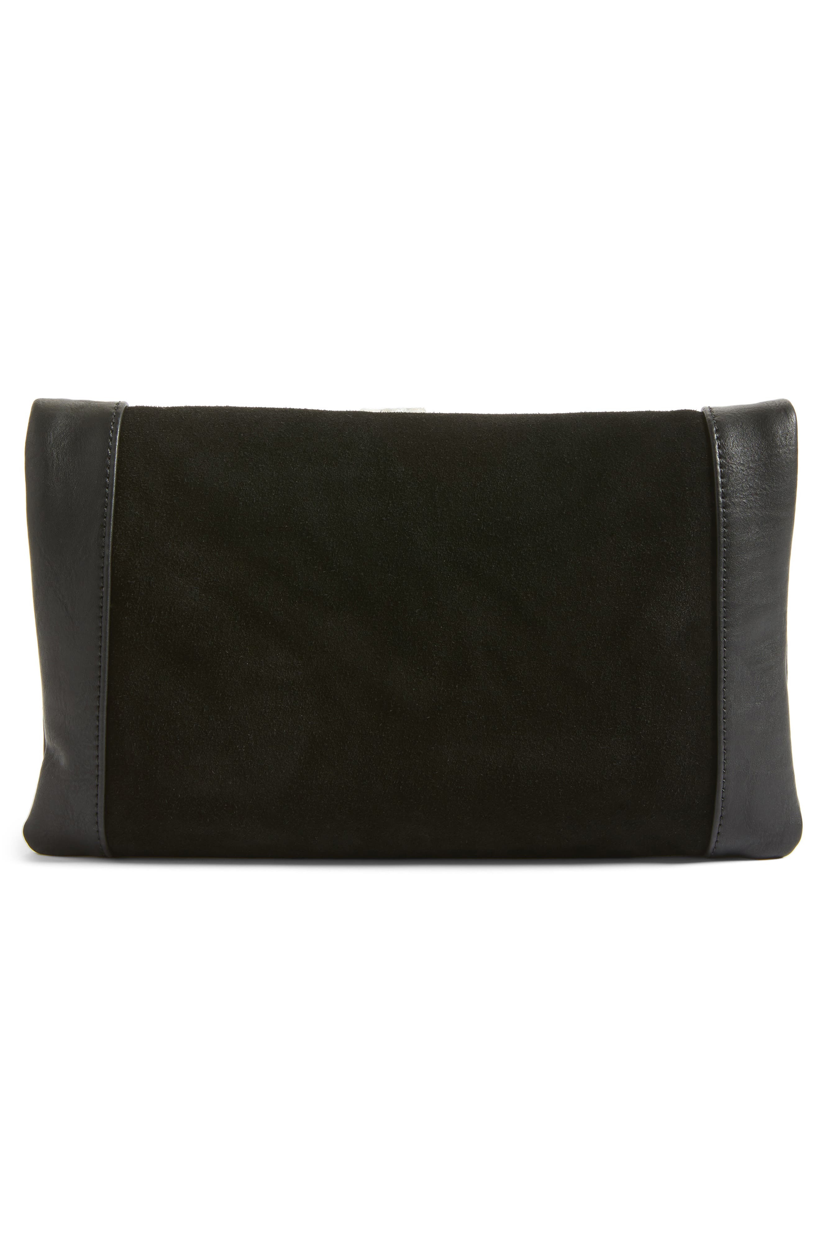 Jemma Suede Clutch, Alternate, color, BLACK