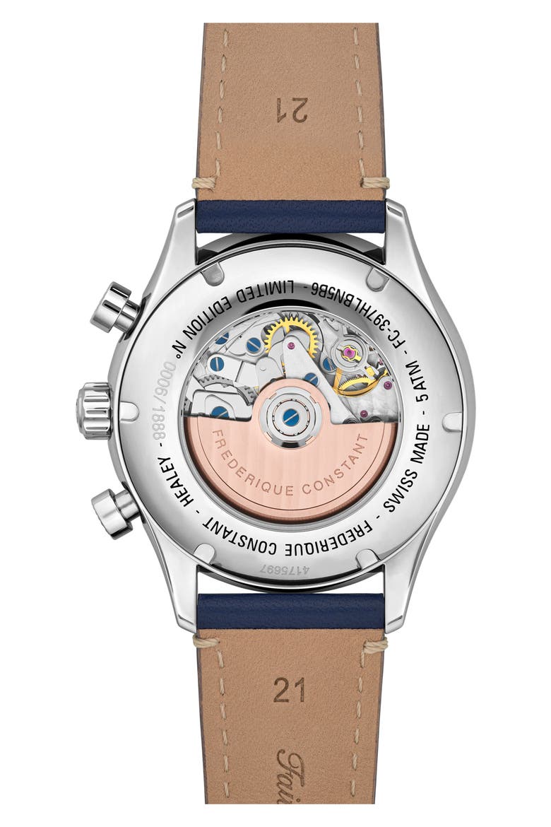 Vintage Rally Healey Chronograph Automatic Leather Strap Watch Gift Set, 42mm, Alternate, color, NAVY