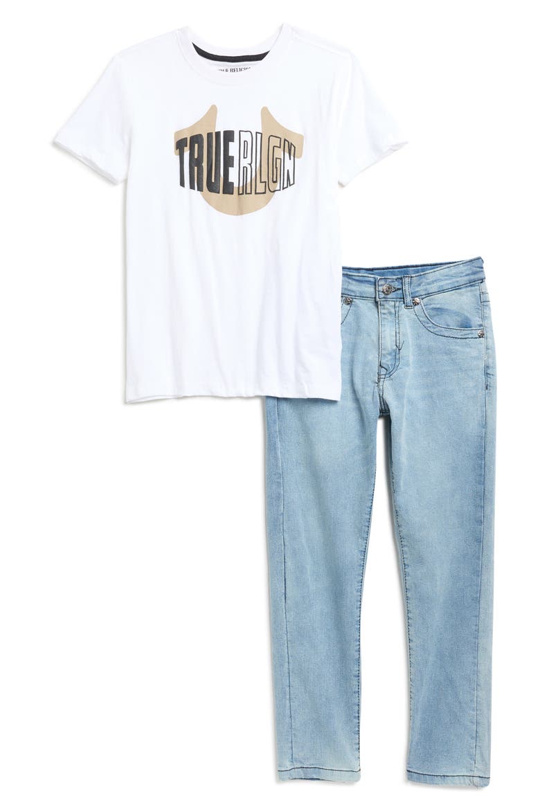 Kids' Horseshoe Logo T-Shirt & Denim Jeans Set, Main, color, WHITE