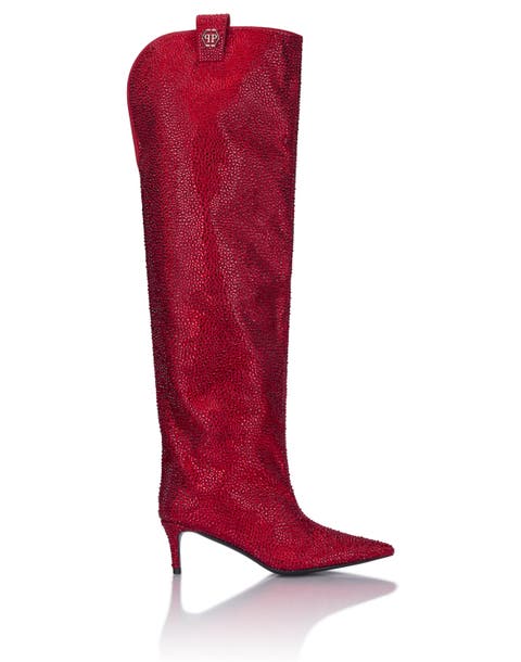 Low-Heel Overknee Boots Mixed Strass 6 Women