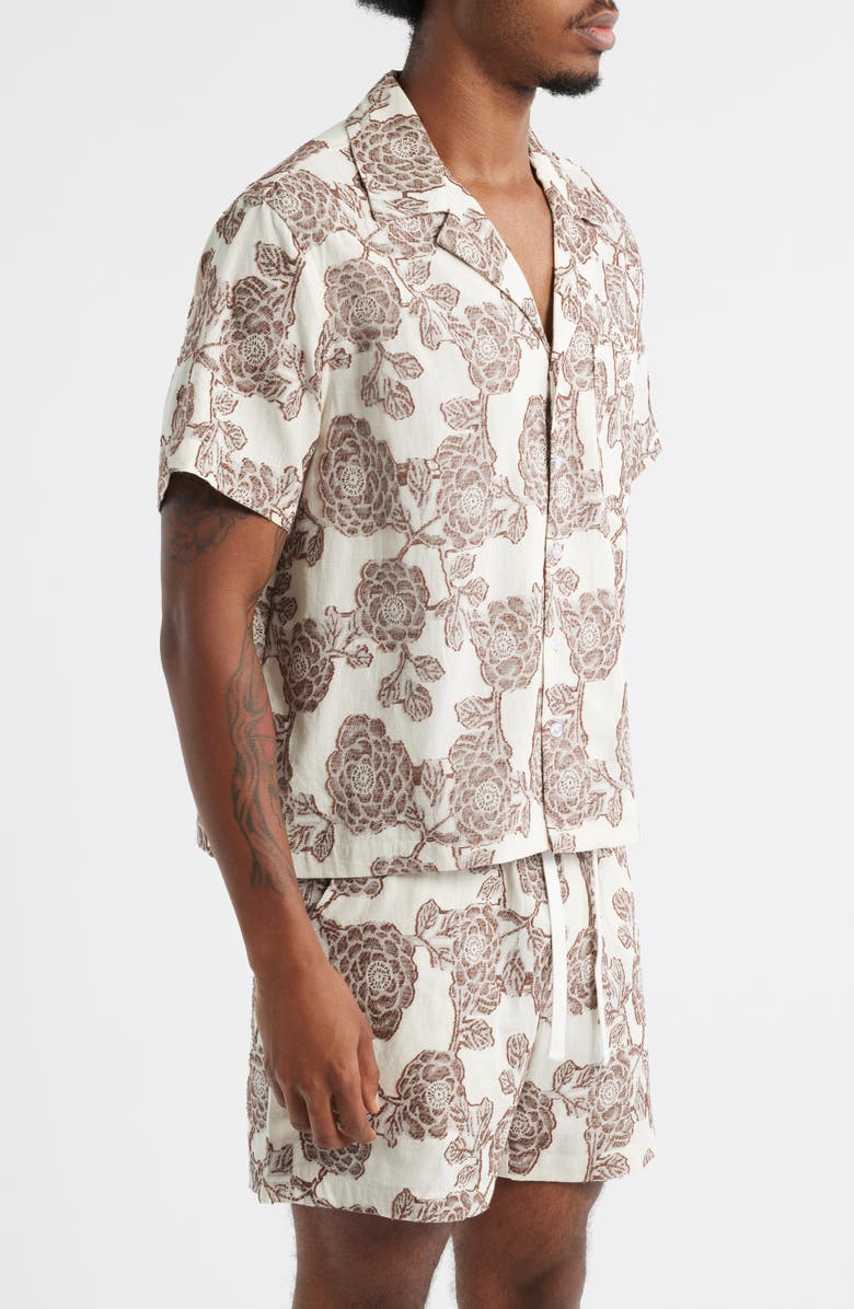 RIZORT Nathan Floral Cotton & Viscose Blend Camp Shirt, Alternate, color, Brown