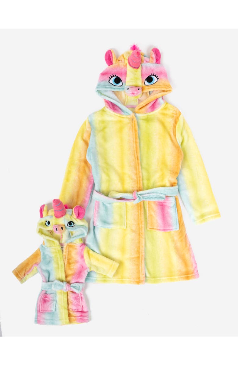 Leveret Girls Fleece Hooded Robe with Matching Doll Robe, Alternate, color, Rainbow