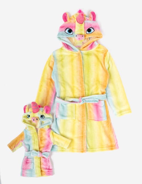 Leveret Girls Fleece Hooded Robe With Matching Doll Robe In Multi