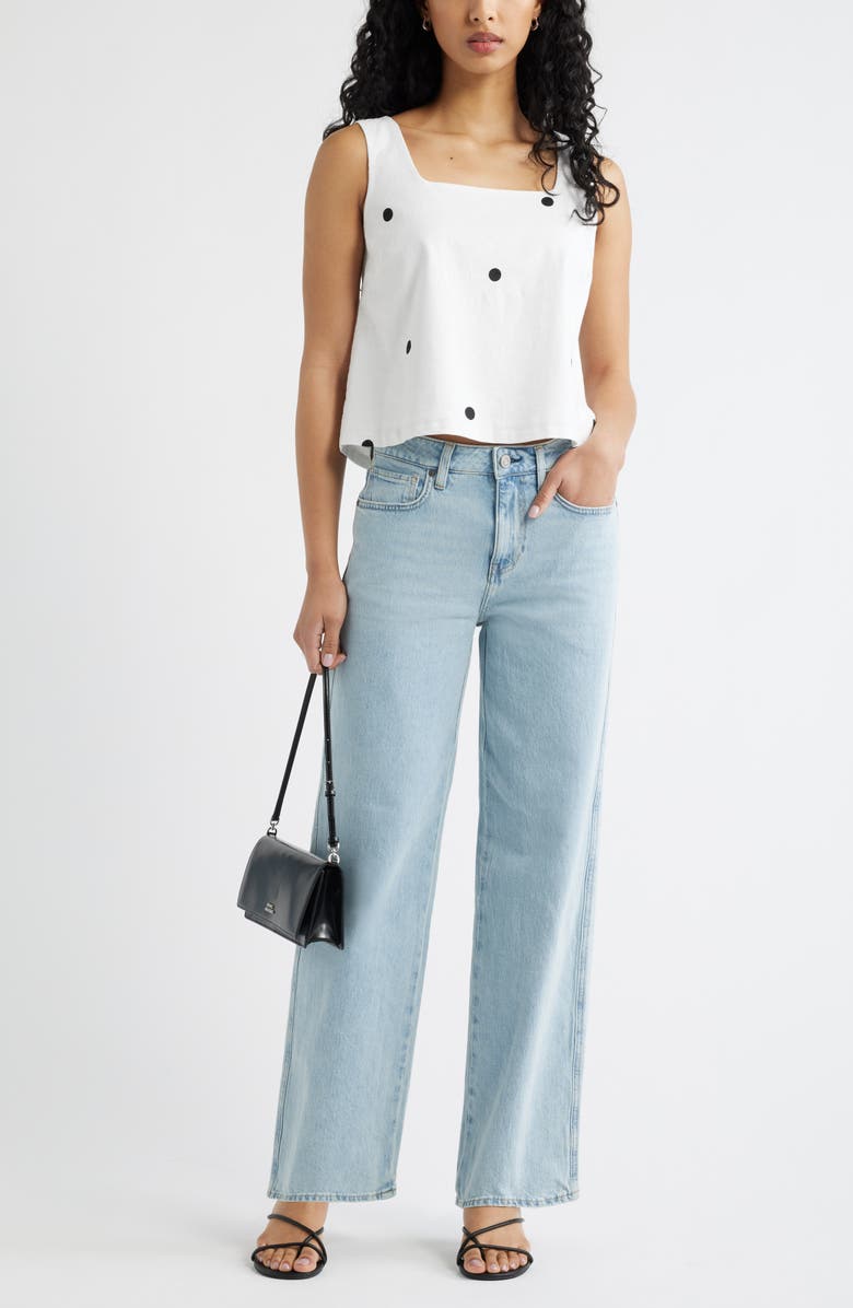 Open Edit Square Neck Sleeveless Linen Blend Top, Alternate, color, White- Black Grande Dot