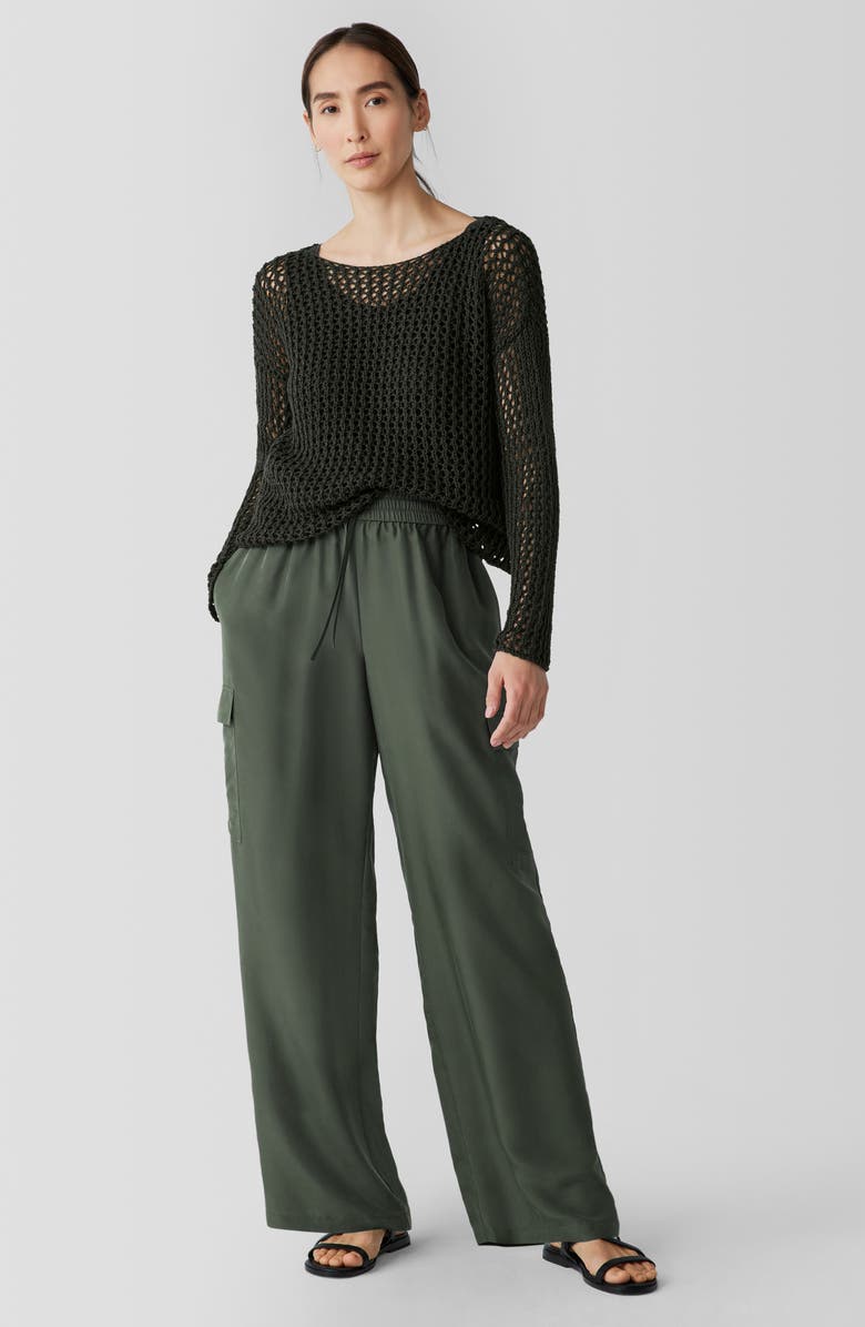 Eileen Fisher Cargo Silk Straight Leg Drawstring Pants, Alternate, color, Seaweed