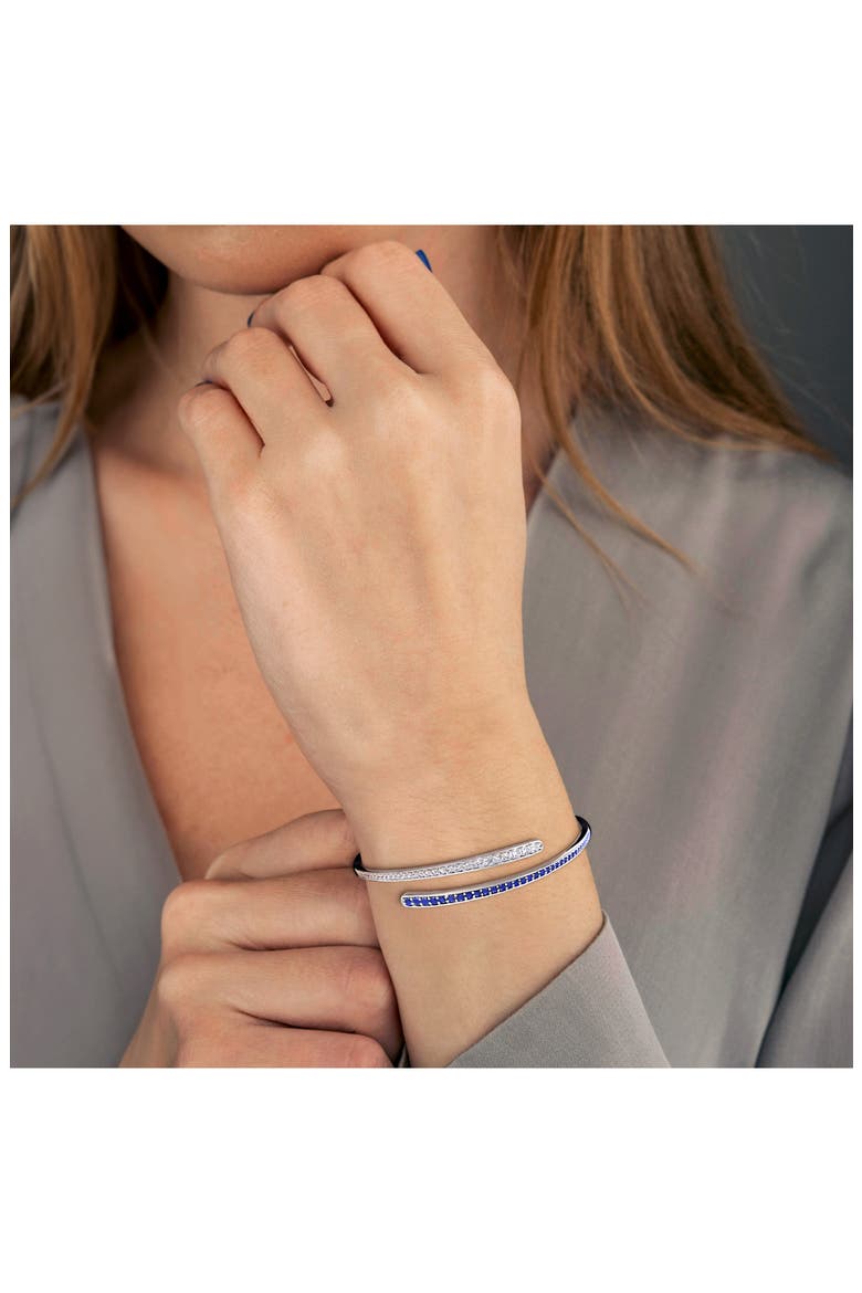 Sterling Silver Lab Created Sapphire Crossover Bangle Bracelet, Alternate, color, BLUE