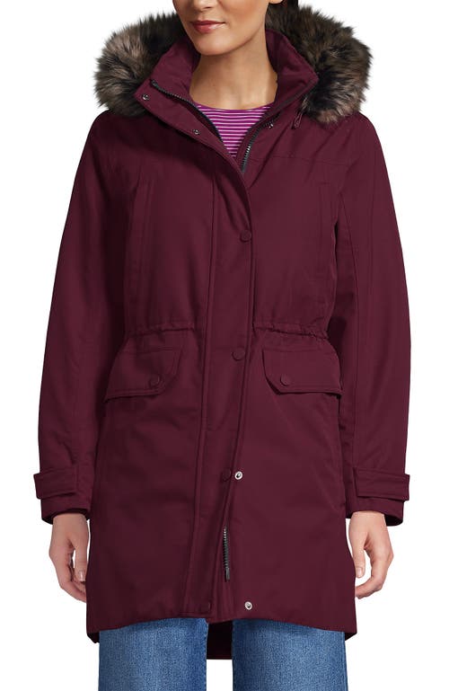 Lands' End Expedition Waterproof Down Winter Parka With Faux Fur Hood In Burgundy