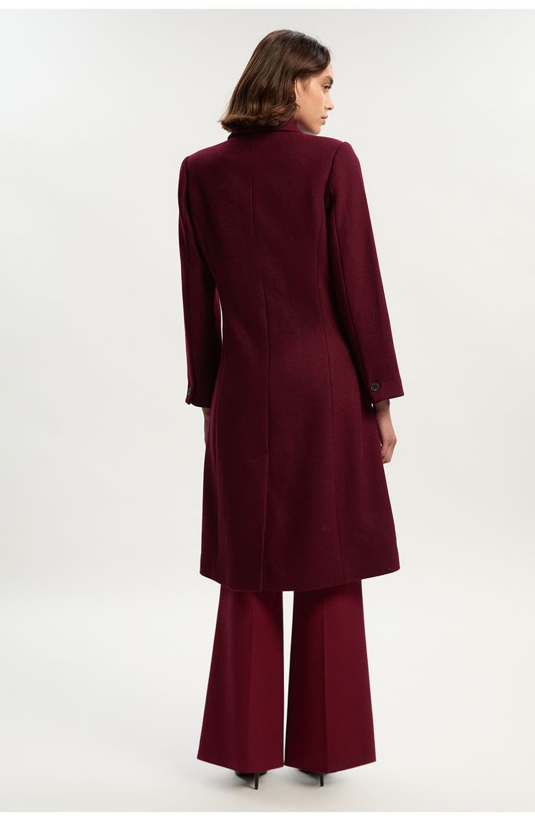 Karen Millen Wool Double Breasted Midi Coat, Alternate, color, Burgundy