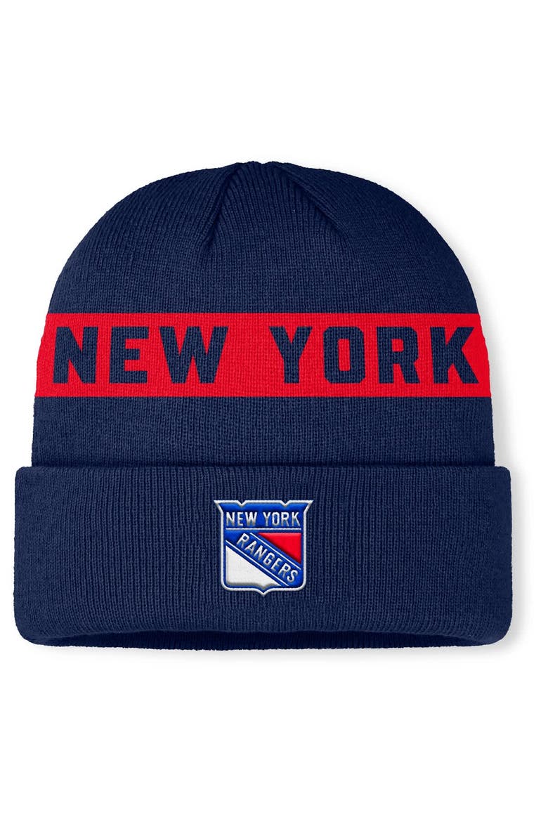 Men's Fanatics Navy New York Rangers Authentic Pro Rink Cuffed Knit Hat, Main, color, Navy