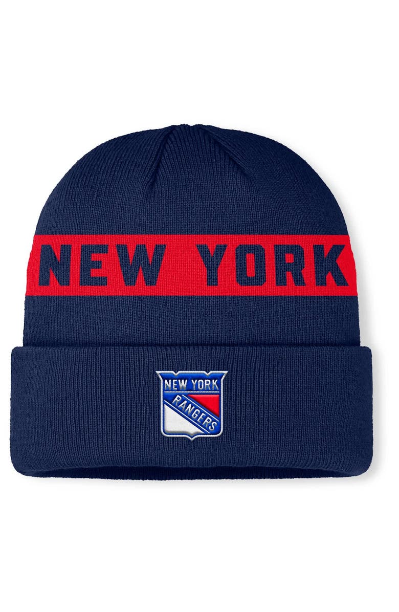 FANATICS Men's Fanatics Navy New York Rangers Authentic Pro Rink Cuffed Knit Hat, Main, color, Navy