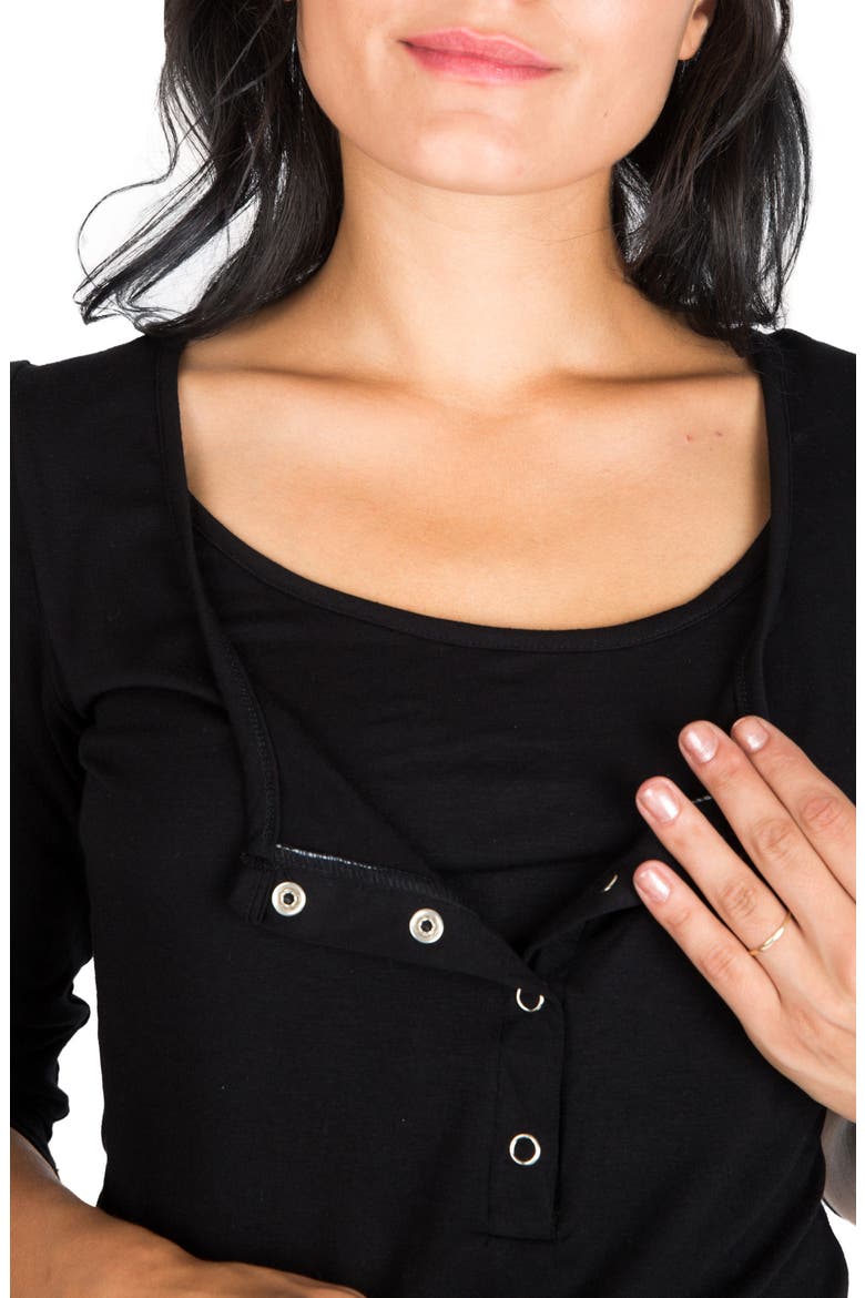 Snap Maternity/Nursing Dress, Alternate, color, BLACK
