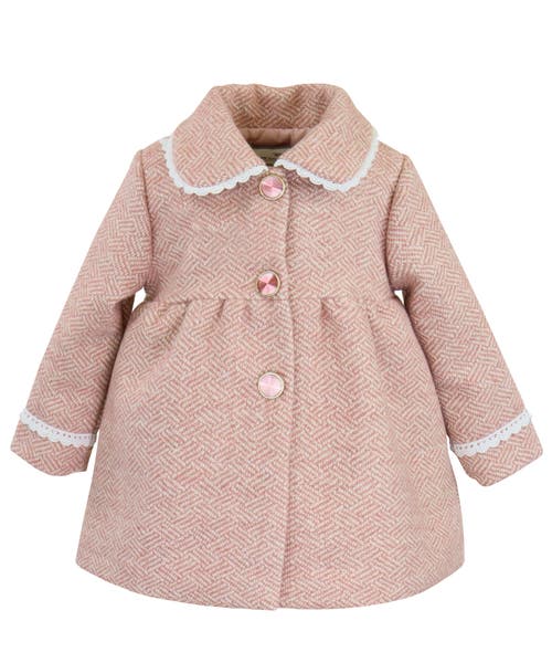 Widgeon Faux Wool Tweed Scallop Trim Jewel Coat In Brown