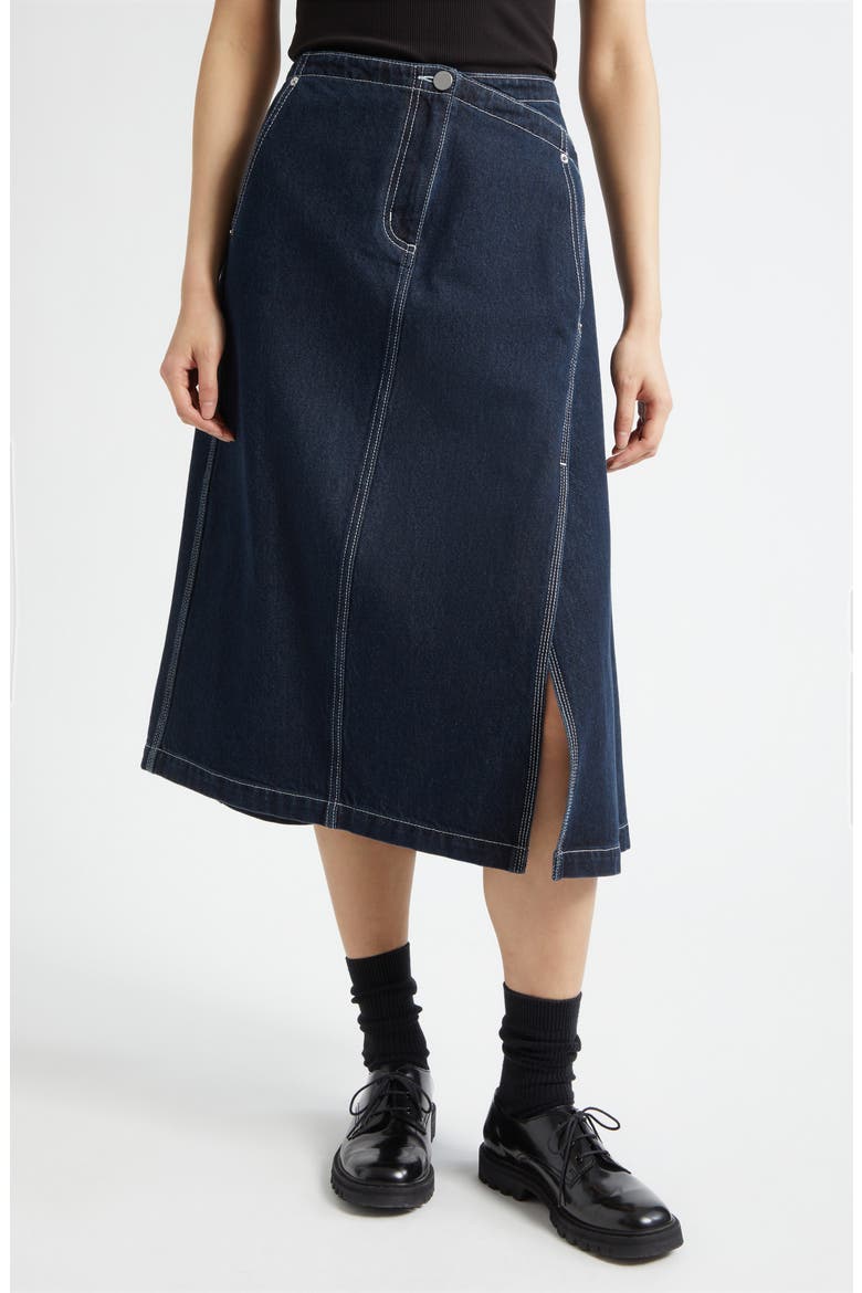 Asymmetric Denim Skirt, Main, color, DARK INDIGO