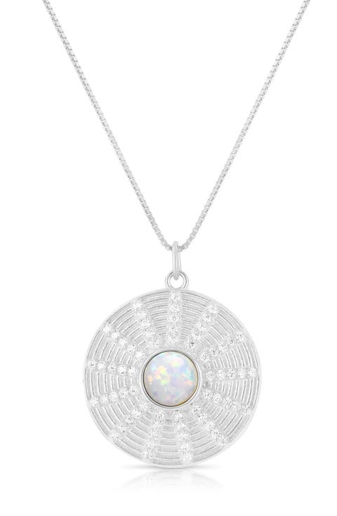 Synthetic Opal & Cubic Zirconia Medallion Pendant Necklace