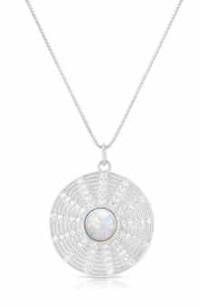 Synthetic Opal & Cubic Zirconia Medallion Pendant Necklace
