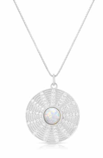 Synthetic Opal & Cubic Zirconia Medallion Pendant Necklace