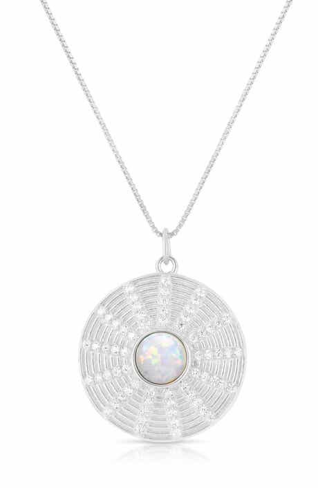 Synthetic Opal & Cubic Zirconia Medallion Pendant Necklace