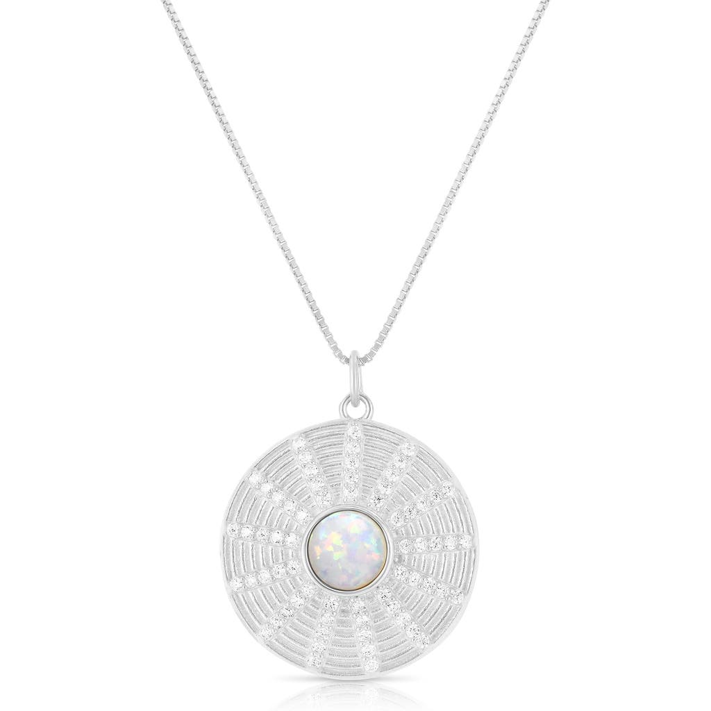 Sphera Milano Synthetic Opal & Cubic Zirconia Medallion Pendant Necklace In Silver
