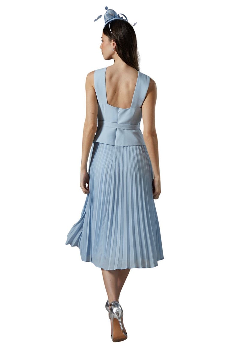 Petite Cross Over Pleated Midi Dress, Alternate, color, Light Blue