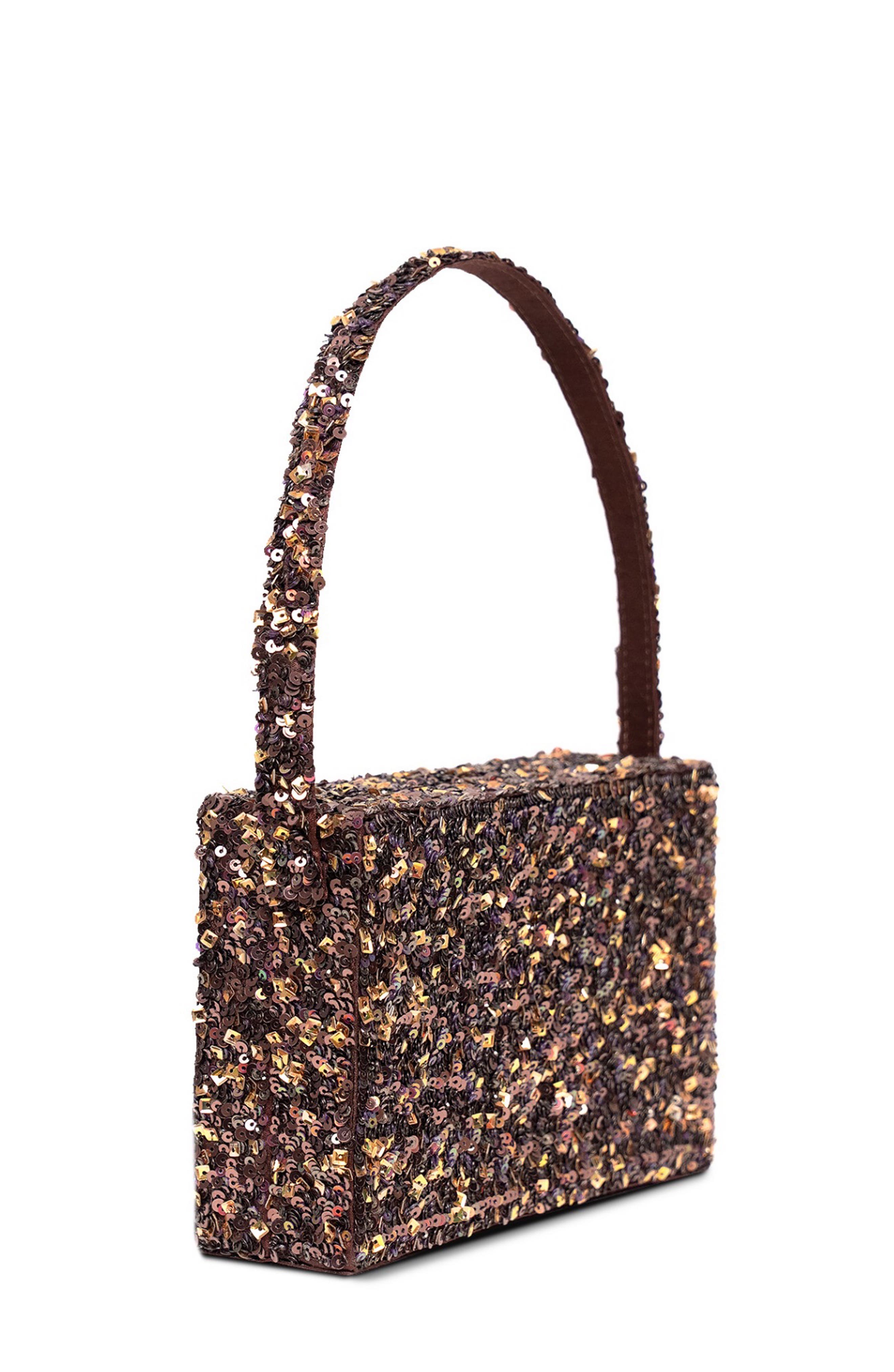 Simitri Sequin Box Clutch, Alternate, color, Cocoa