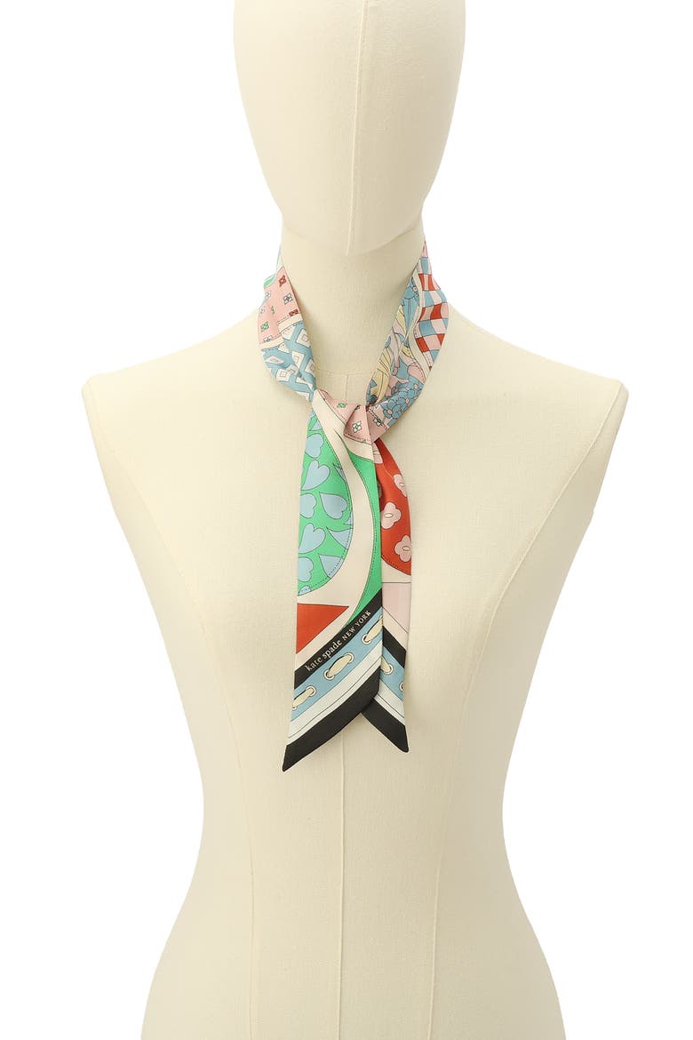 repatched silk skinny scarf, Alternate, color, BLUE/GREEN