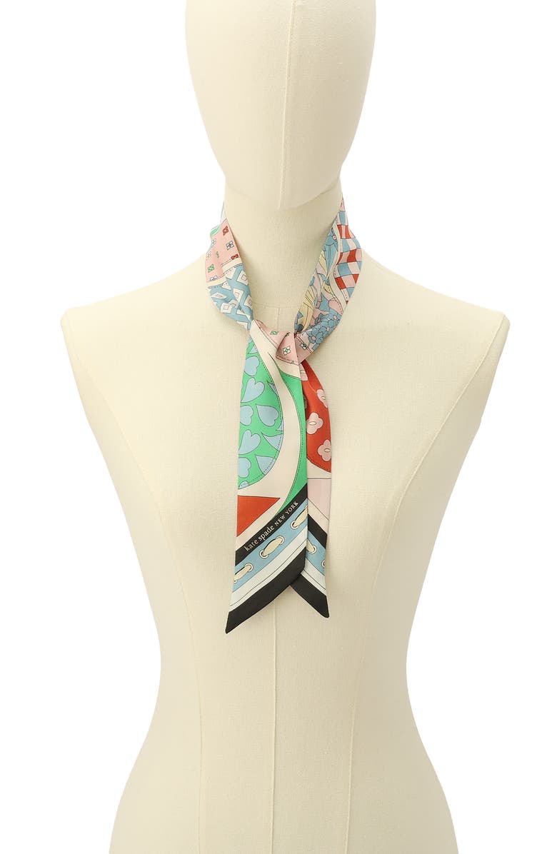 Kate Spade New York repatched silk skinny scarf, Alternate, color, Blue/Green