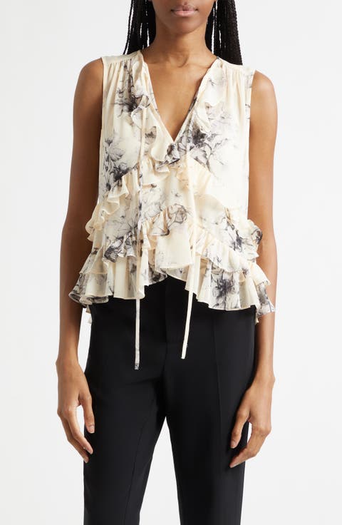 Floral Ariette Tiered Ruffle Trim Top