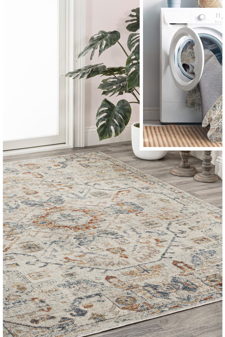 Shaemus Bohemian Medallion Low-Pile Machine-Washable Area Rug, Alternate, color, Cream/Terra