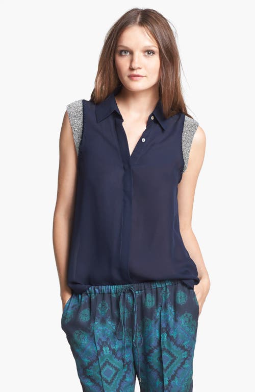 Haute Hippie Embellished Sleeve Silk Blouse in Midnight 