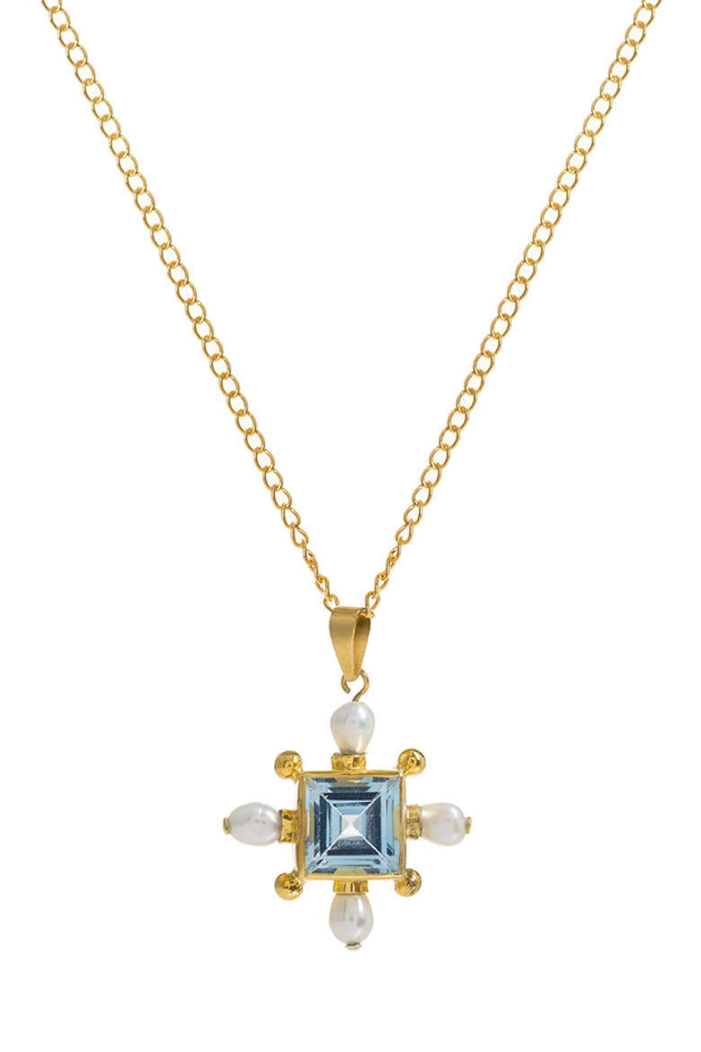 Blue Topaz Cross Necklace, Main, color, Blue