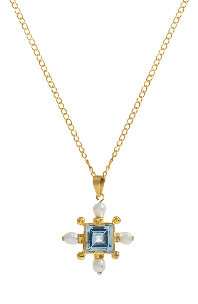 Freya Rose Blue Topaz Cross Necklace, Main, color, Blue