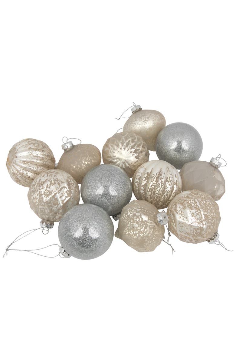 Northlight Mercury Glass Style Glass Christmas Ornament Set - 3" - Silver and Champagne - 12ct, Main, color, Silver