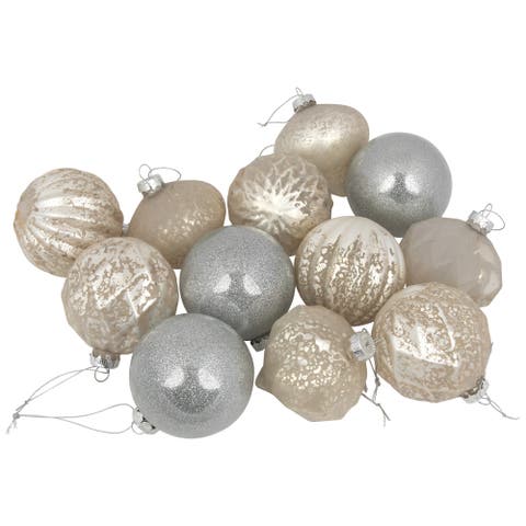 Mercury Glass Style Glass Christmas Ornament Set - 3" - Silver and Champagne - 12ct