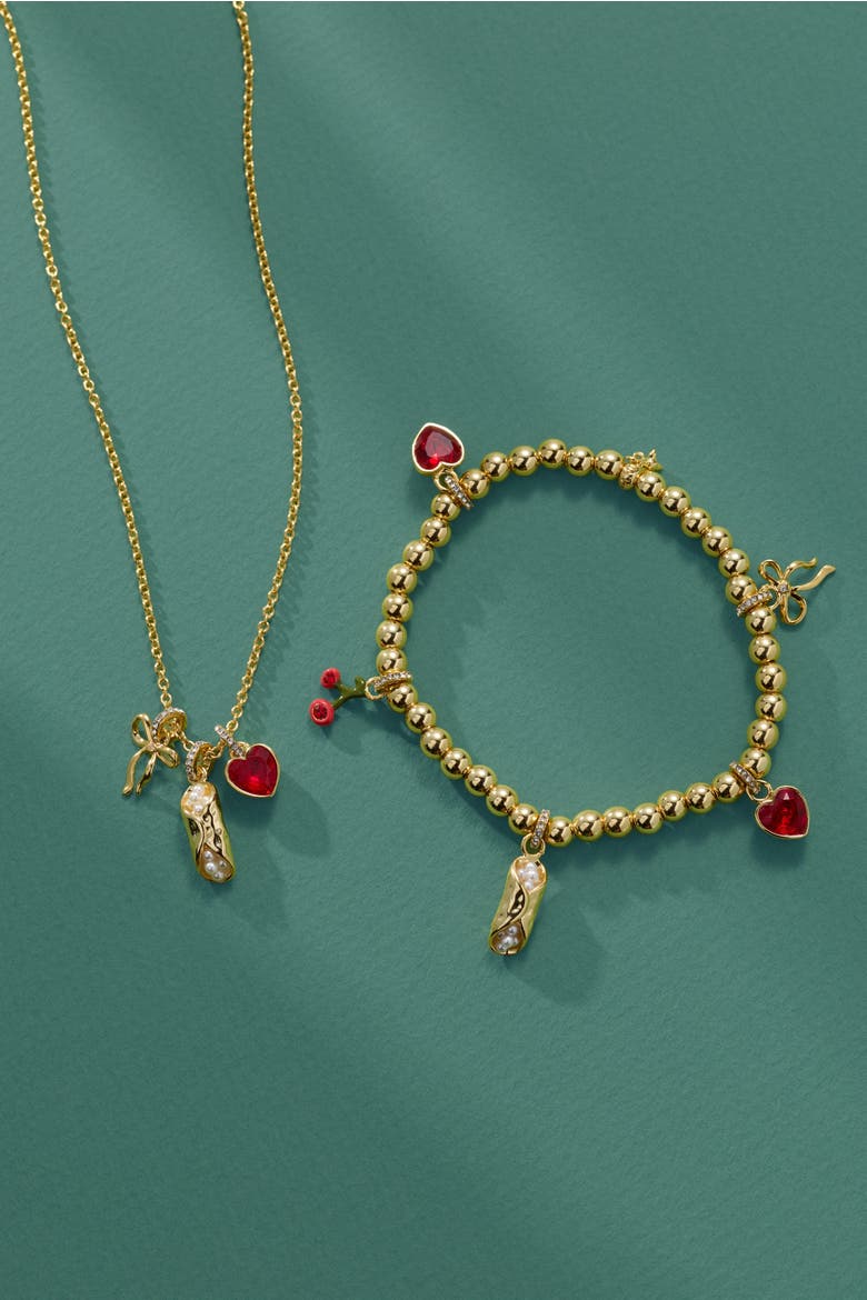 There Cannoli Be You' Bow & Heart Multi Charm Cluster Necklace, Alternate, color, Gold