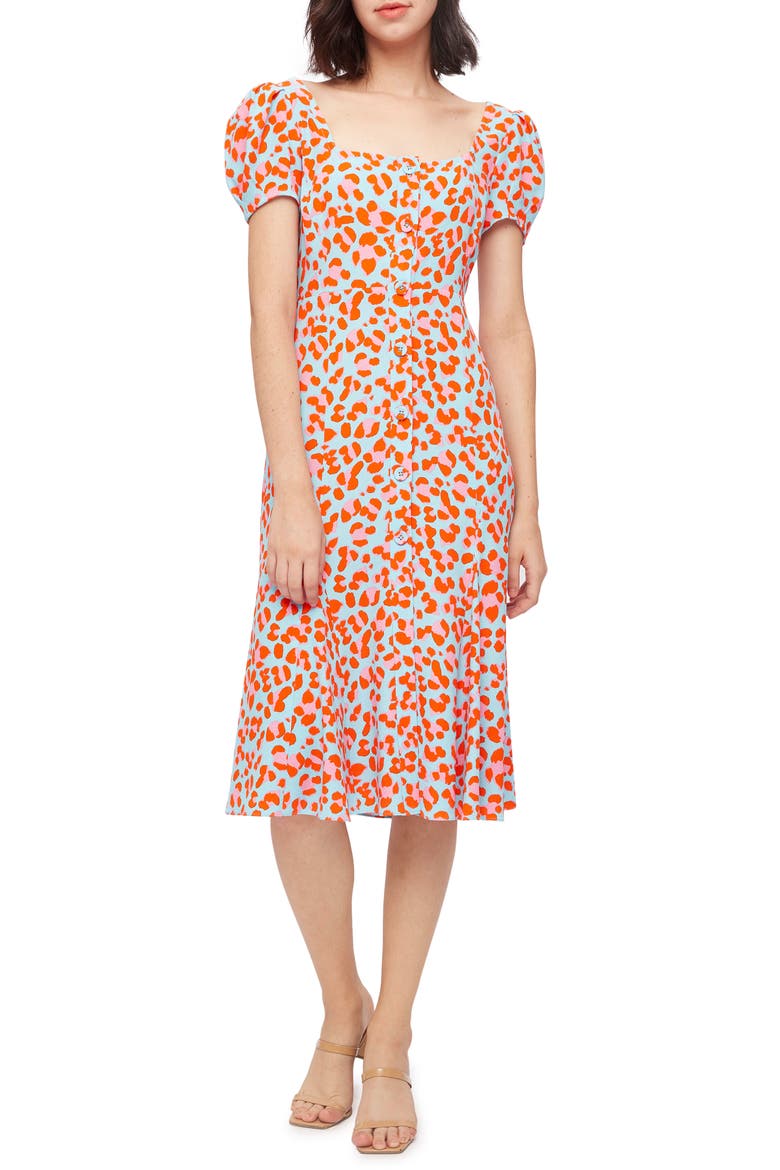 DVF Elena Leopard Dress, Main, color, SUMMER LEOPARD MEDIUM SKY BLUE