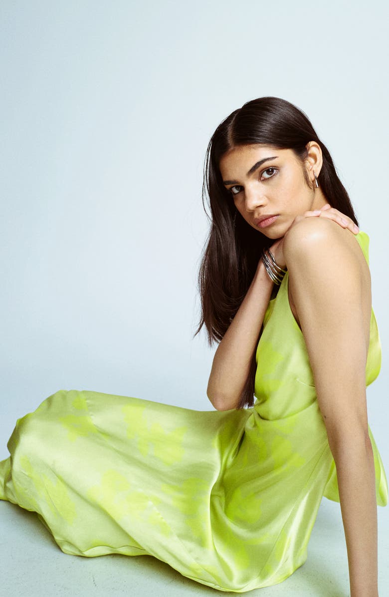 Topshop Cowl Back Satin Dress, Alternate, color, Lime