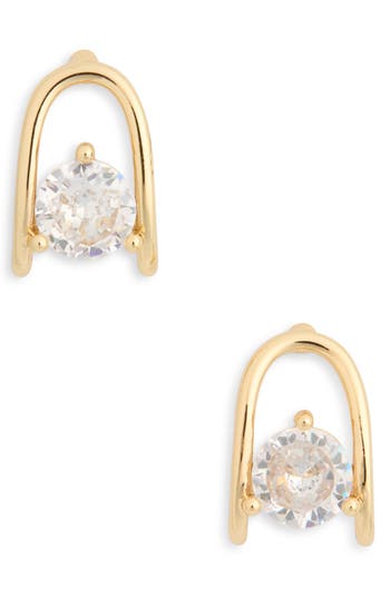 Nordstrom Rack Cubic Zirconia U-stud Earrings In Clear- Gold