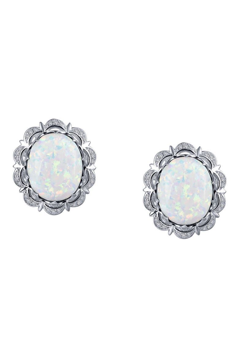 Oval Simulated Opal & Simulated Diamond Stud Earrings, Main, color, OPAL/ WHITE