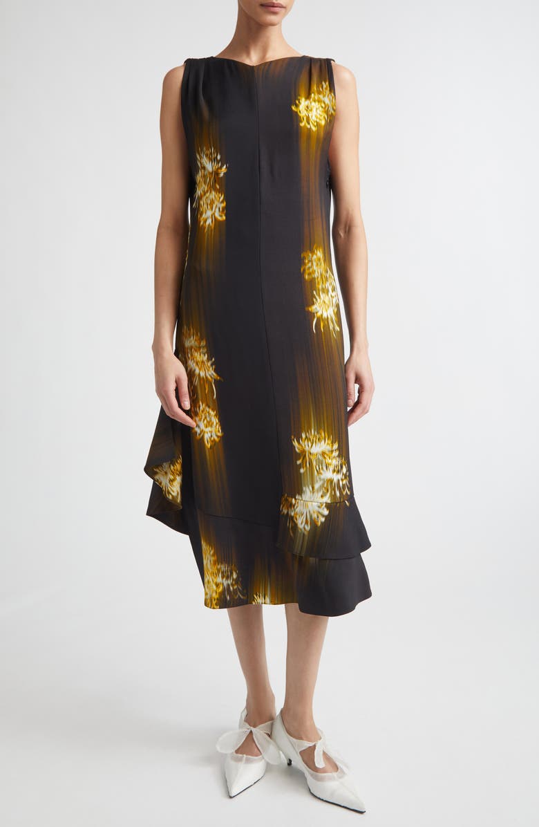 Proenza Schouler Rhetta Asymmetric Midi Dress, Main, color, Black Multi