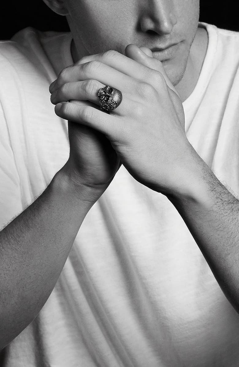 David Yurman Waves Large Skull Ring with Black Diamonds, Alternate, color, 