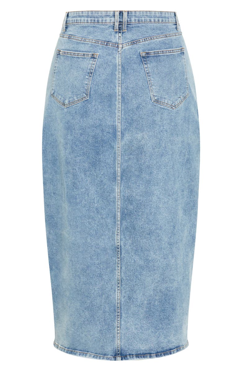 City Chic Oaklyn Front Slit Midi Denim Skirt, Alternate, color, Mid Denim