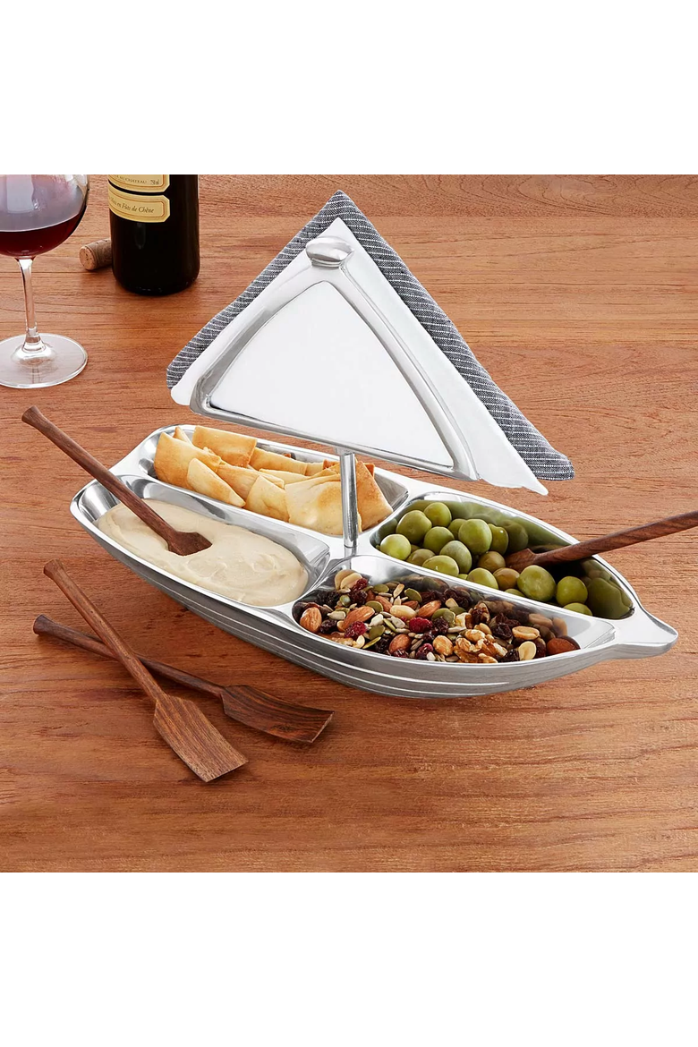 Rowboat Serving Bowl with Napkin Holder, Alternate, color, Silver / Brown