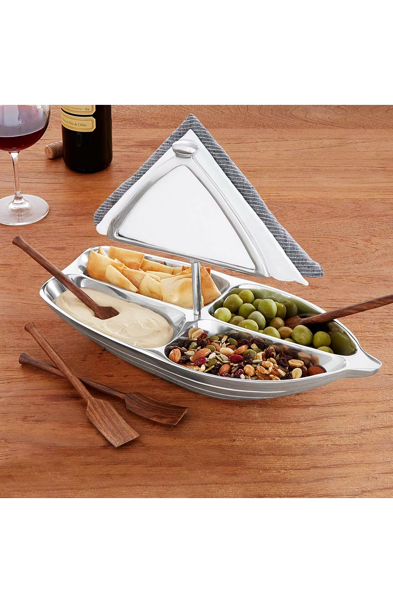 Uncommon Goods Rowboat Serving Bowl with Napkin Holder, Alternate, color, Silver / Brown