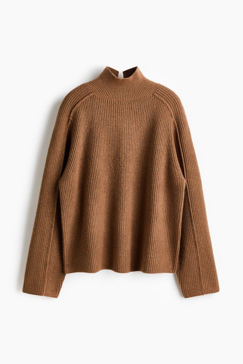 Rib-knit Turtleneck Jumper, Alternate, color, Brown