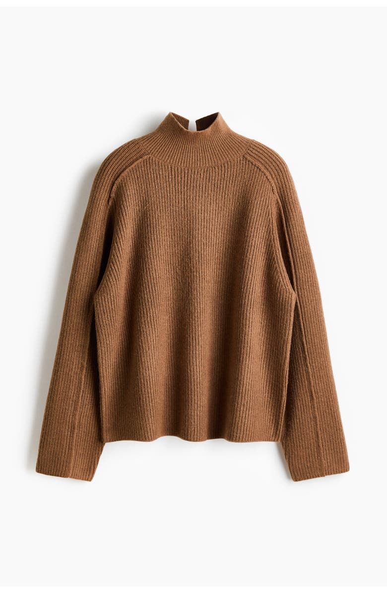H&M Rib-knit mock turtleneck sweater, Alternate, color, Brown